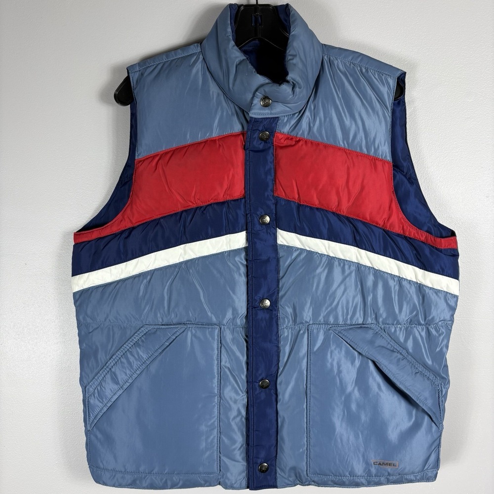 Vtg Camel XL Color‎ Block Northern Goose Down Retro 70's Reversible Puffer Vest